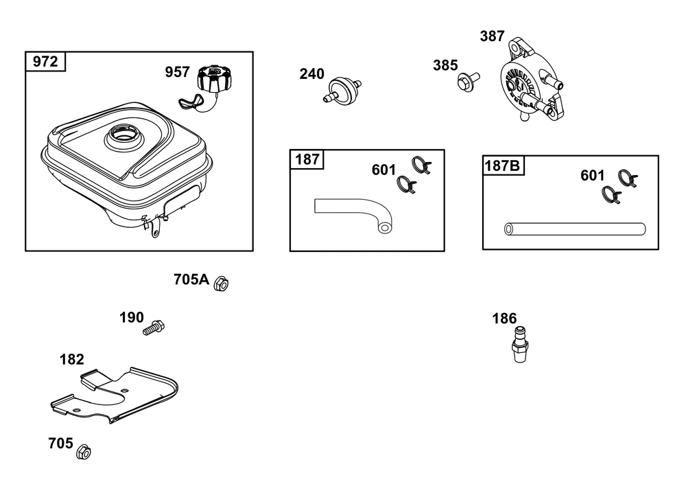 Fuel Supply Group Diagram and Parts List for 19L236-0143-F1 100000 - 19Z999 Briggs and Stratton Engine